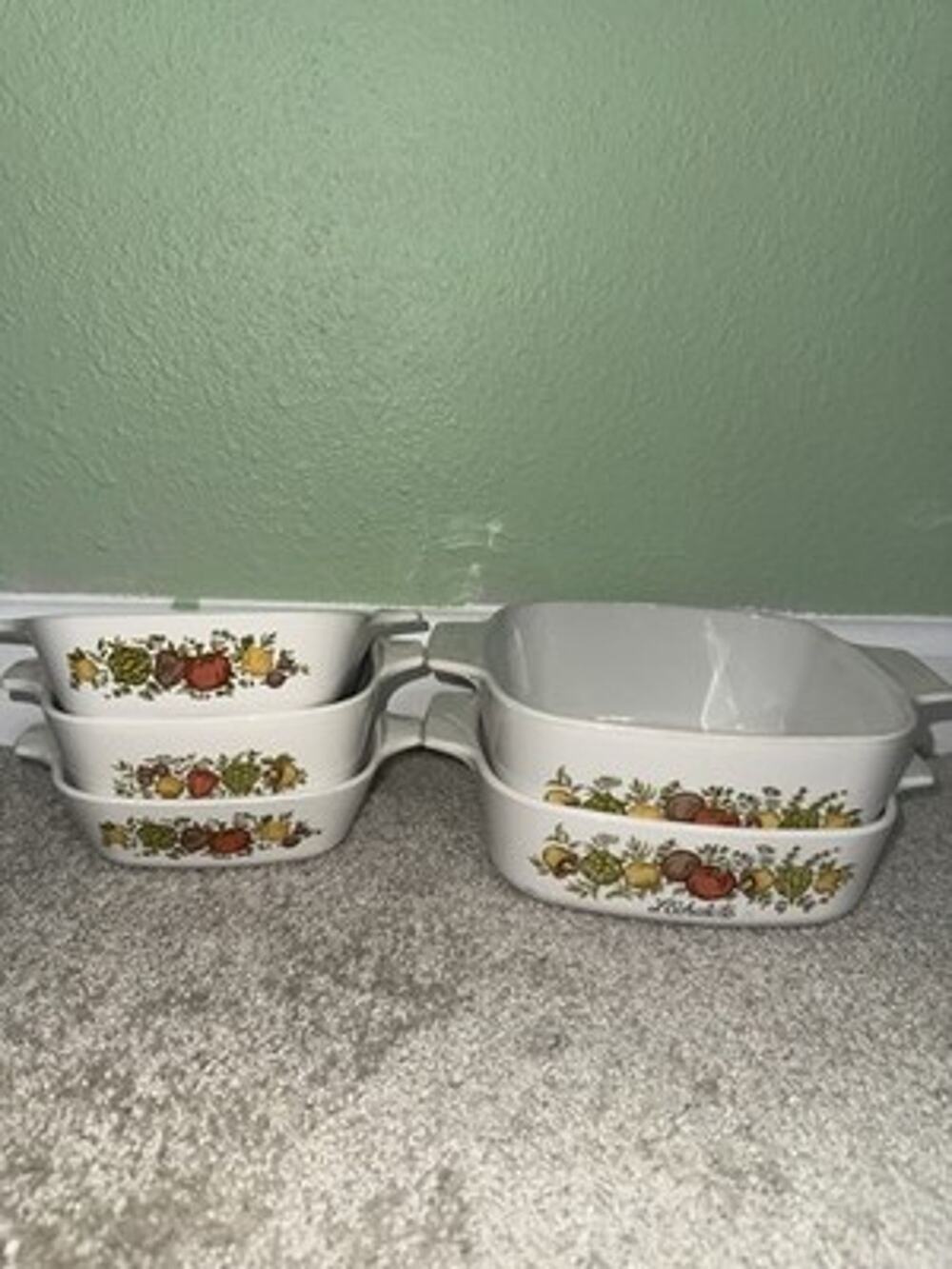 VTG Corning Ware L'Echalote Shallot Casserole Dish Set Lot 5 Pcs w/ Lids Vintage
